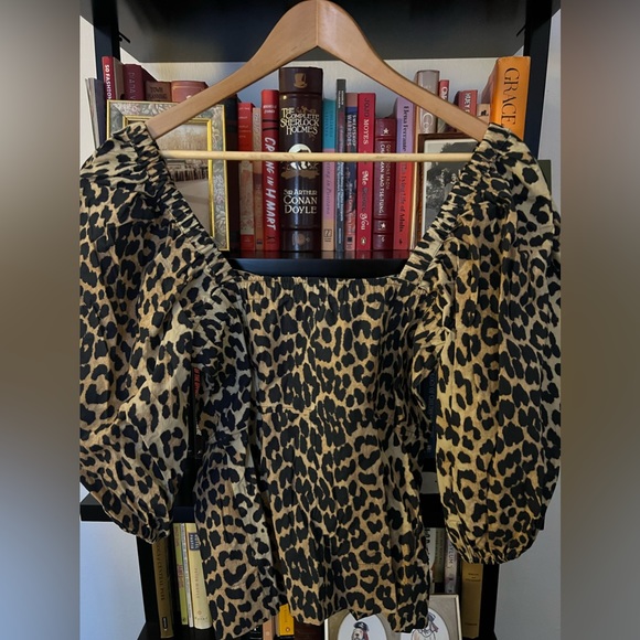 NWT Ganni Leopard Print Puff Sleeve Top - Picture 4 of 4